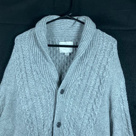 American Eagle Mens Sweater Gray Button Front Shawl Neck Knit Cotton Blend XL - Picture 2 of 12